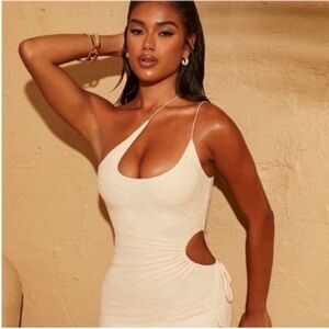 Oh Polly Cream Asymmetric Mini Dress